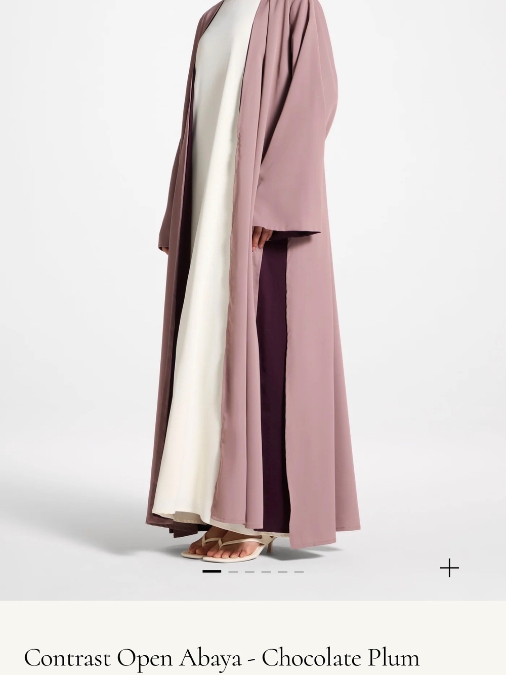 Chocolate plum contrast open abaya from Veiled, Womens Pink Purple White 58 Inch